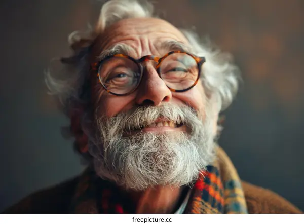 Portrait of an old man with a beard and glasses