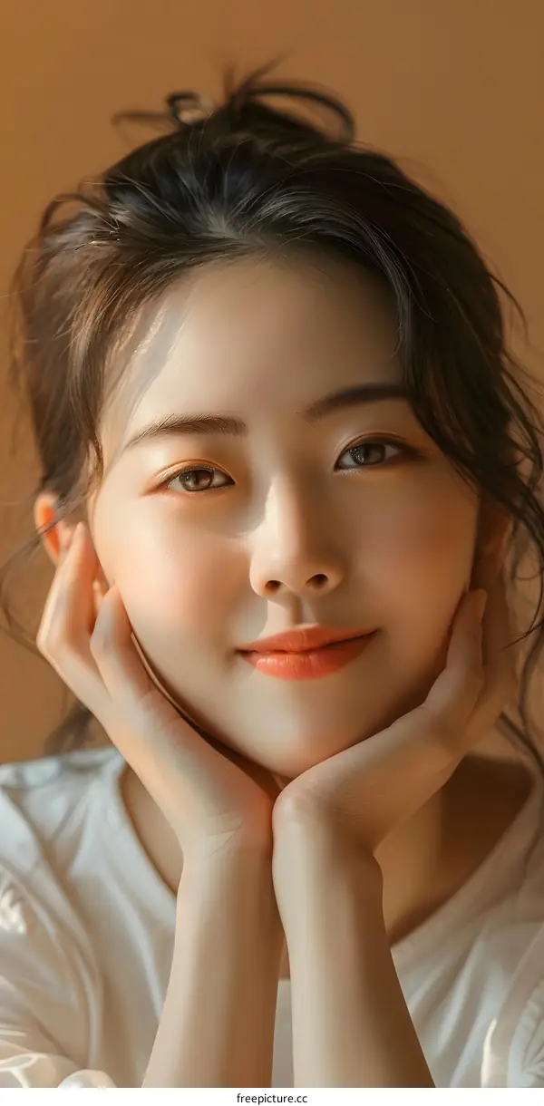 Portrait of a Young Asian Woman with a Soft Smile