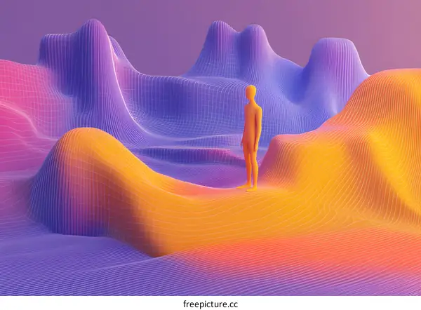 3D Rendered Abstract Person in Wireframe Landscape