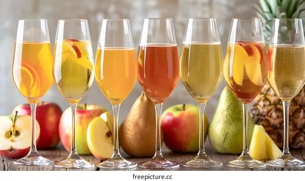 Apple Pear Pineapple Cider Cocktail Drinks In Glasses