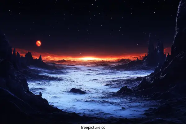 Alien Sunset Over a Frozen Sea