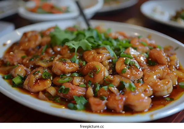 Close Up Of Shrimp Stir Fry With Sauce