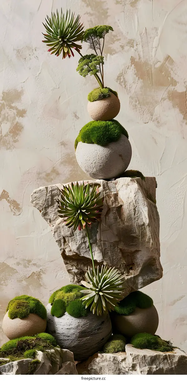 Zen Garden Rocks and Greenery Minimalist Still Life