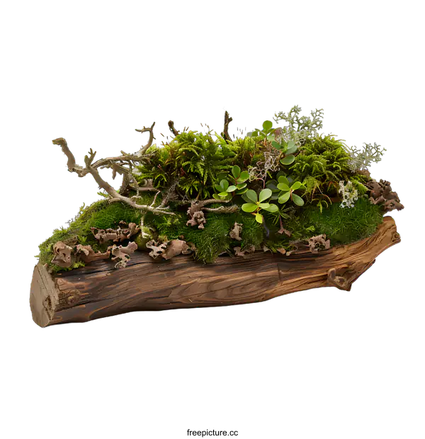 [Transparent Background PNG]Green Moss on Driftwood with White Background