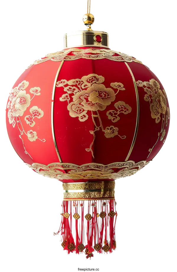 [Transparent Background PNG]Delicate Red Chinese Paper Lantern with Floral Design