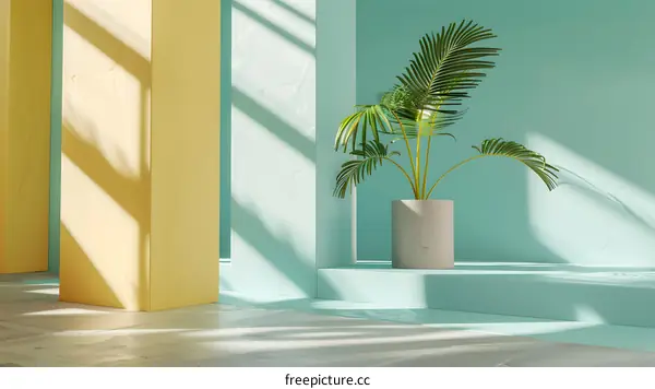 Minimalist Interior Design with Palm Plant in a Pot