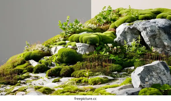 Close Up of Green Moss and Rocks in a Natural Setting