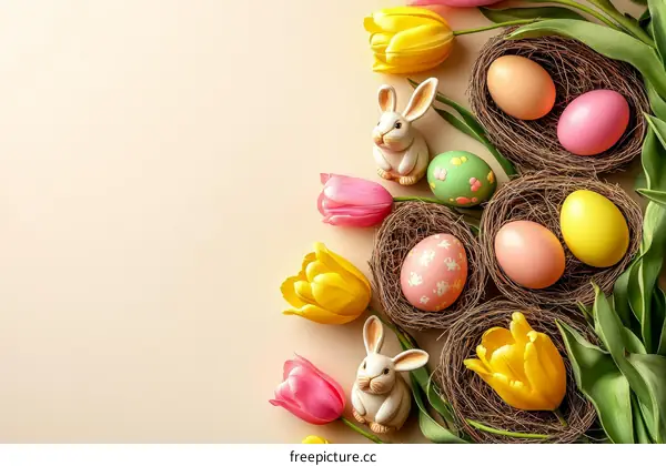 Easter Decoration with Tulips and Eggs