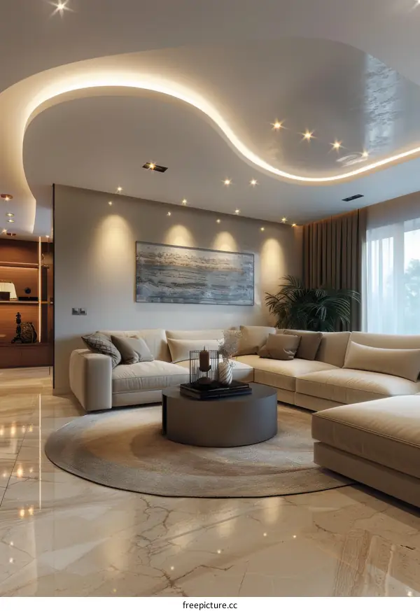 Modern Minimalist Living Room with Sofa and Carpet