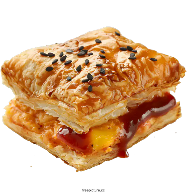 [Transparent Background PNG]Close Up of a Delicious Pastry with Sweet Sauce and Sesame Seeds