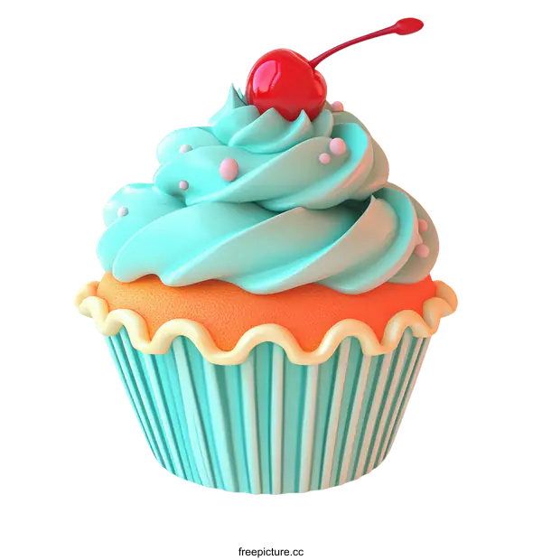 [Transparent Background PNG]Delicious 3D Rendered Cupcake with Cherry