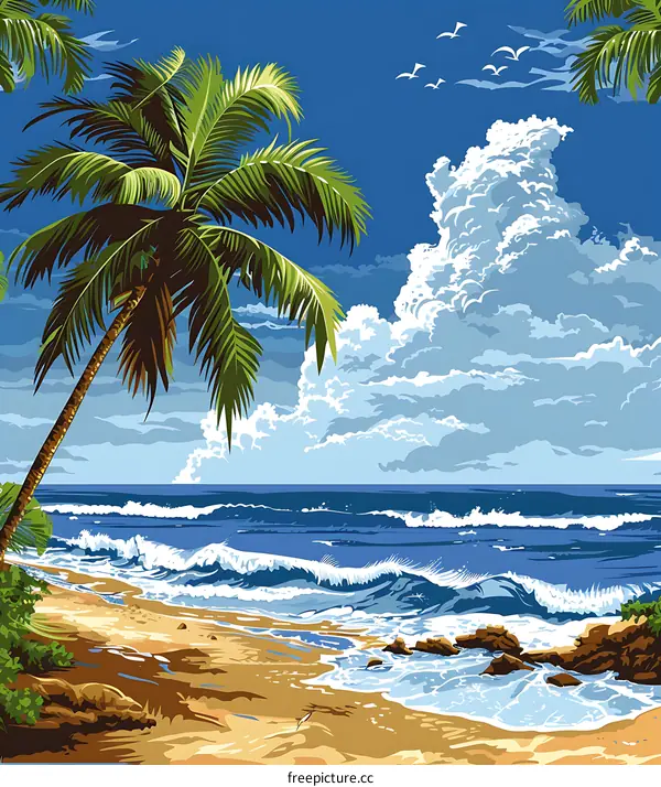 Palm Tree Beach Tropical Landscape Illustration