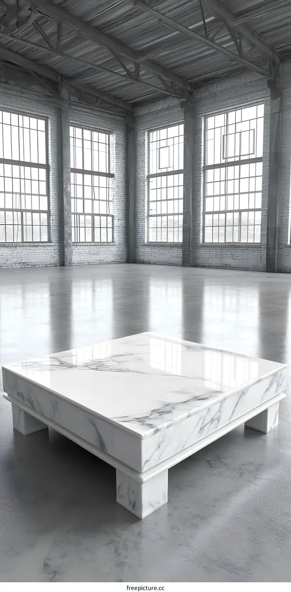 White Marble Table in Industrial Loft Setting