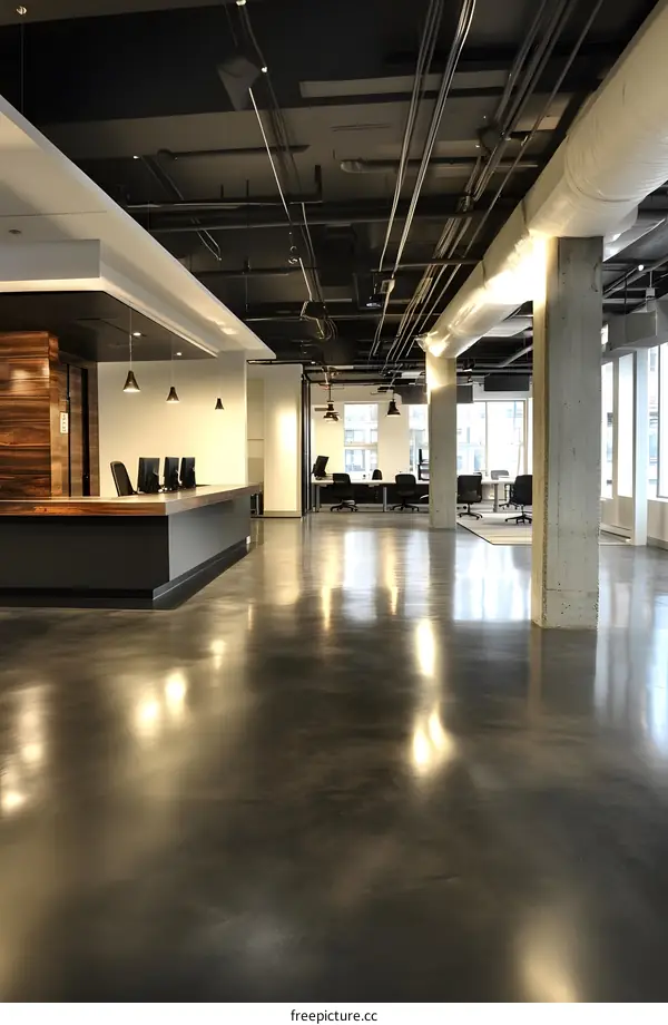 Modern Office Interior Design With Exposed Ceiling