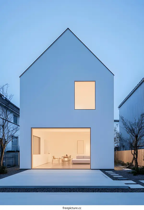 Modern White House with Large Window and Garden