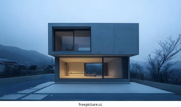 Minimalist Modern Concrete House with Large Windows