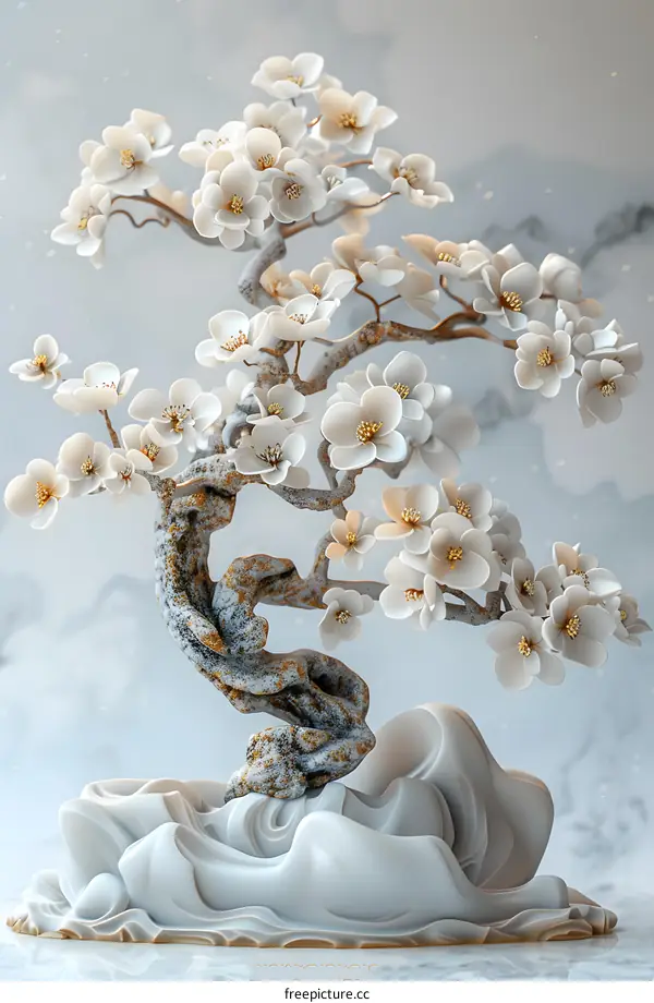 3D white magnolia bonsai