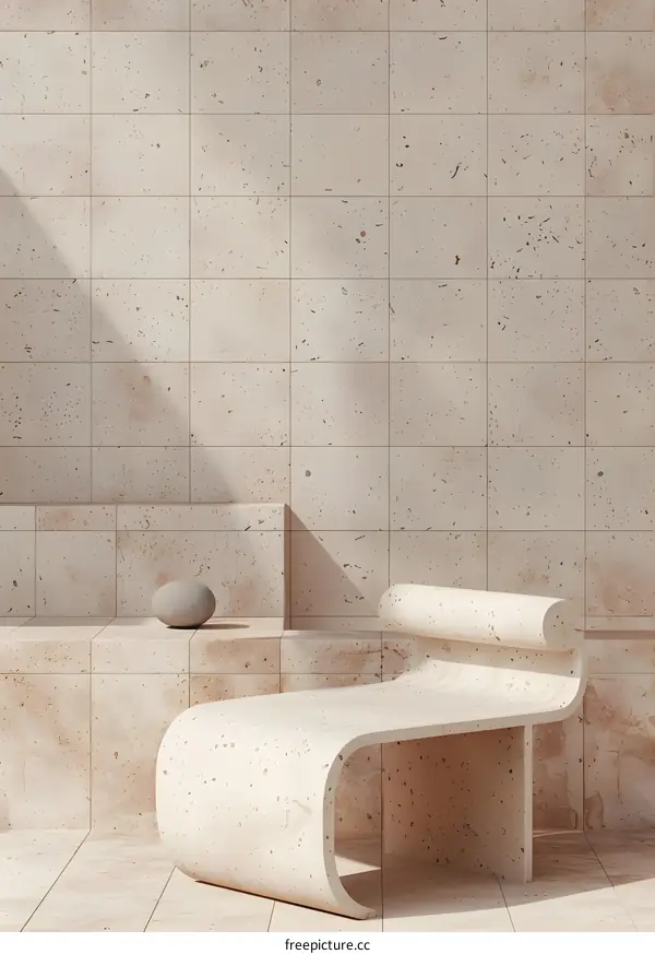 Modern Abstract Stone Bench with Sunlight