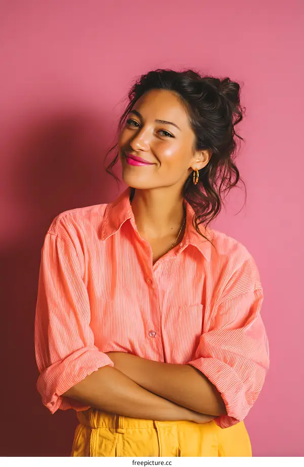 Trendy Woman in a Vibrant Pink Shirt
