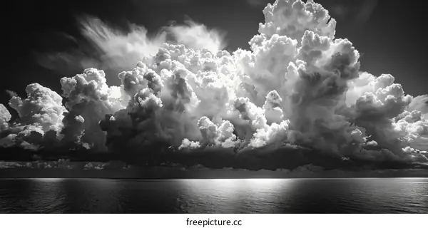 Dramatic Black and White Cloudscape Over the Ocean