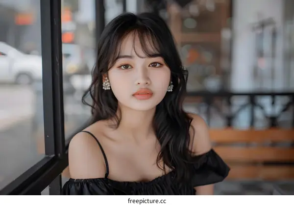 Portrait of a Young Asian Woman with Long Black Hair