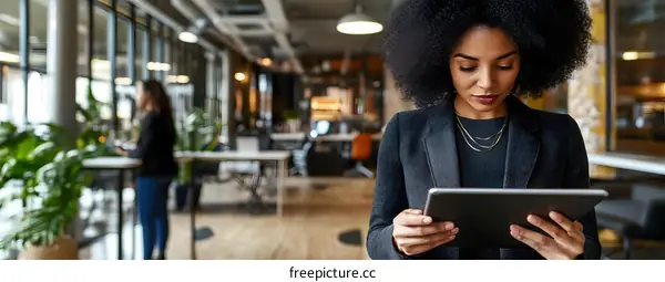 Businesswoman Using Tablet in Modern Office