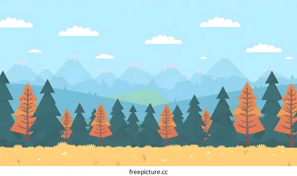 Flat Design Illustration of Mountain Range with Trees