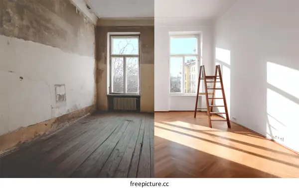 Before and After Renovation of an Empty Room