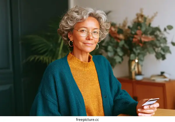 Portrait of a Woman Holding a Credit Card