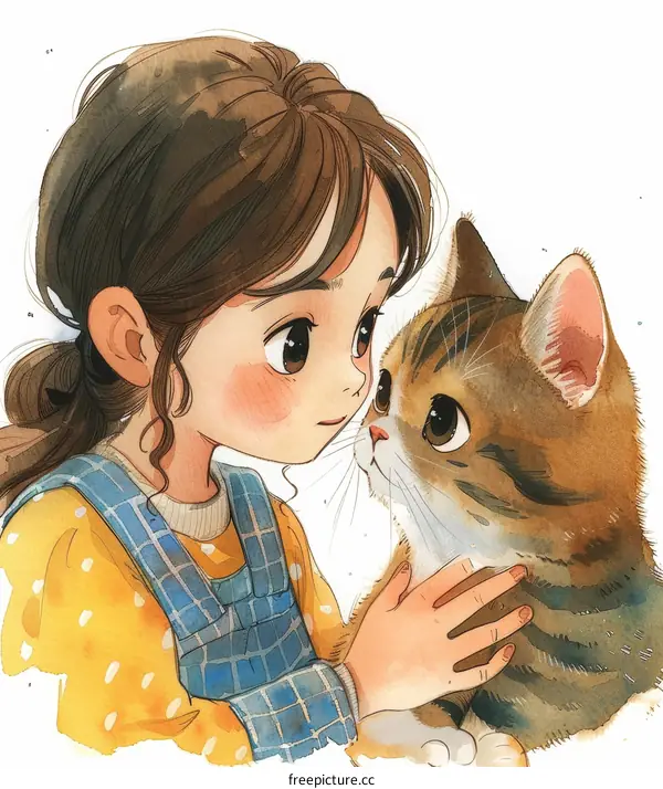 A girl is petting a cat
