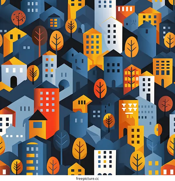 Abstract Cityscape Pattern With Geometric Buildings
