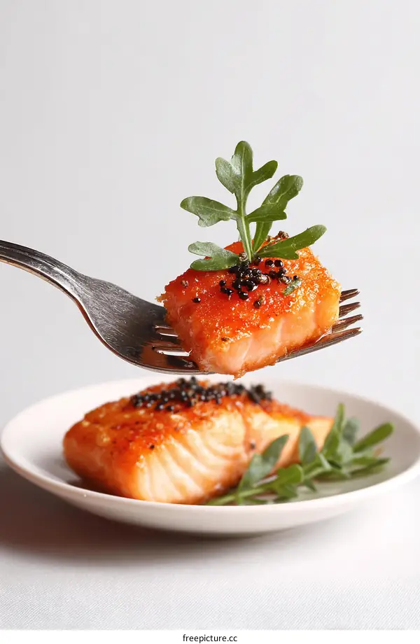 Roasted Salmon with Herbs on Fork