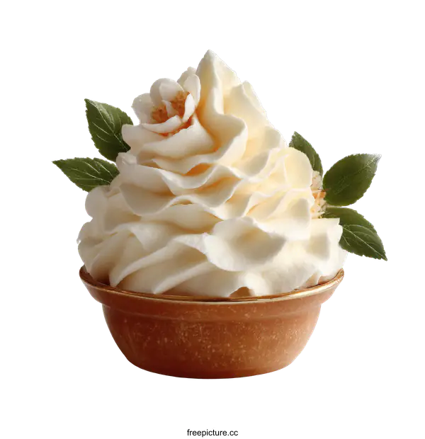 [Transparent Background PNG]Whipped Cream Dessert in a Bowl with Floral Decoration