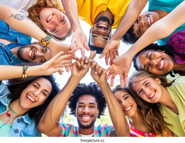 Diverse Group of Friends Holding Hands and Smiling