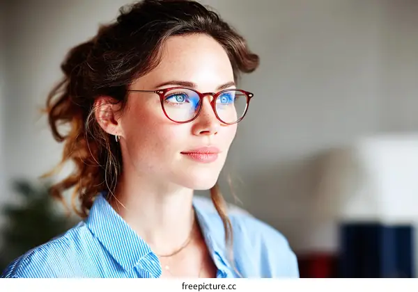 Thoughtful Woman with Glasses in Profile