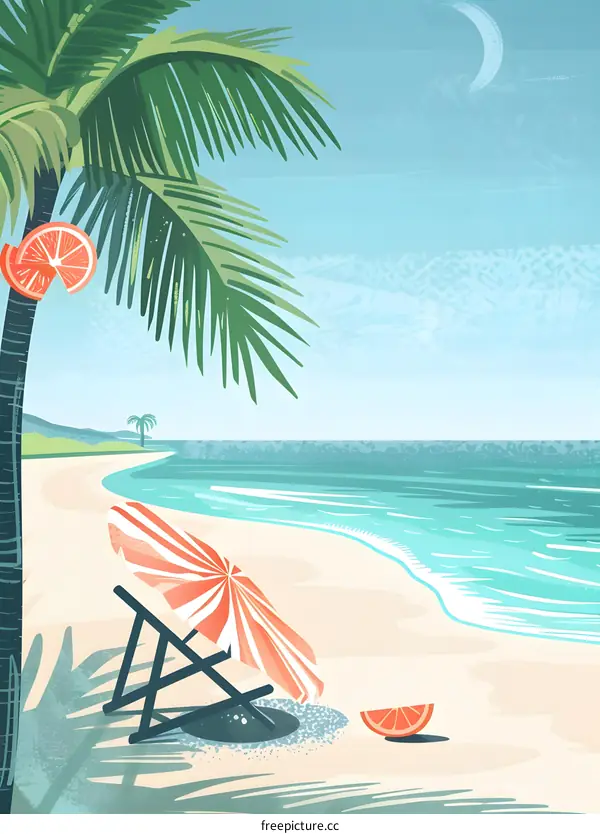 Palm Tree On Beach With An Umbrella