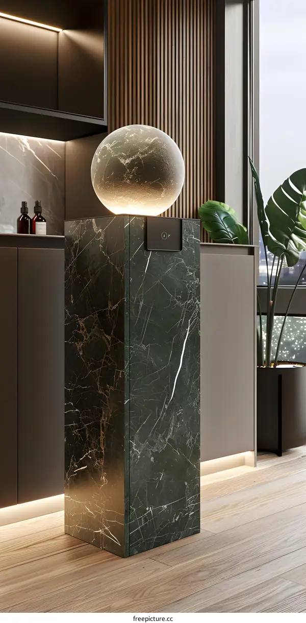 Modern Interior Design with Green Marble and Wooden Wall
