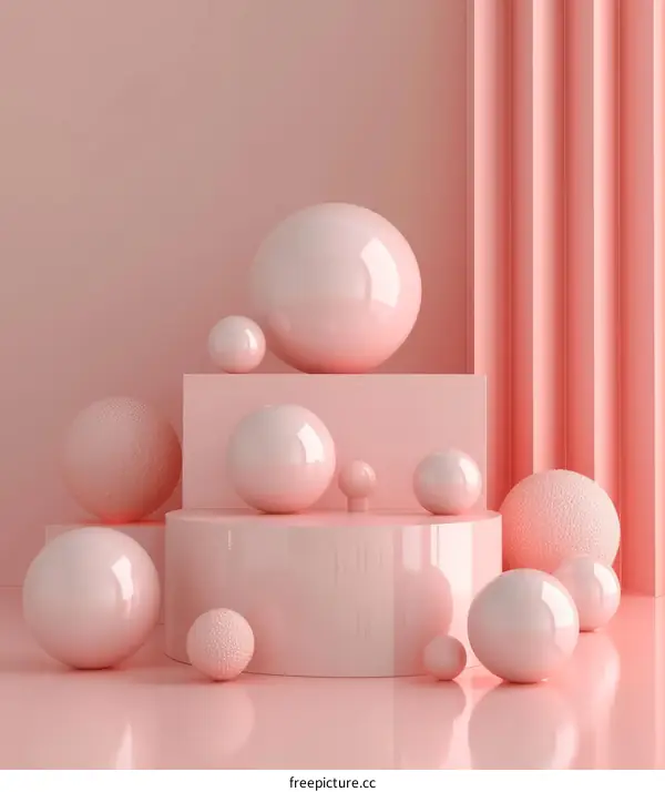 Pink pastel podium and spheres abstract background