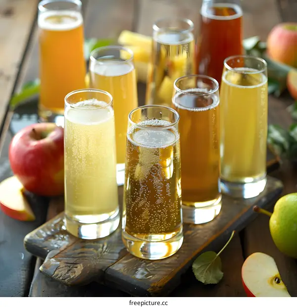 Different Flavors of Apple Cider in Glasses