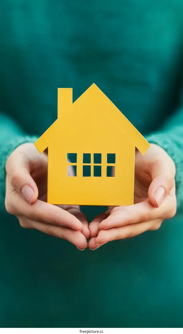 Hands Holding a Yellow Paper House Model