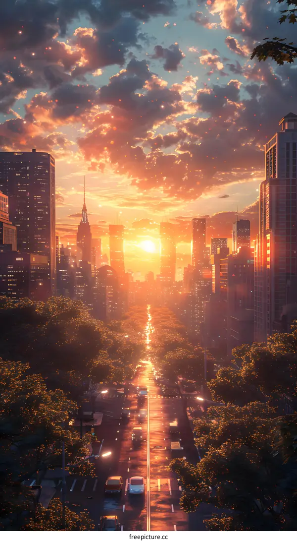 City street at sunset