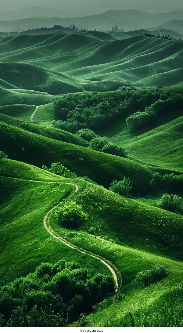 Curving Road Through Green Hills