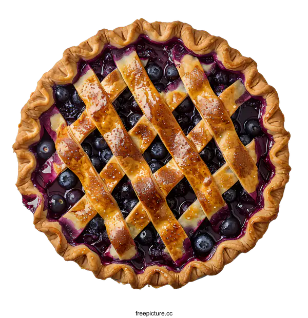 [Transparent Background PNG]Top view of a homemade blueberry pie with lattice crust