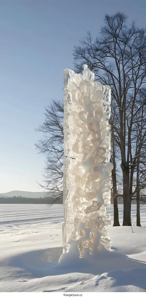 Ice Sculpture in Winter Landscape