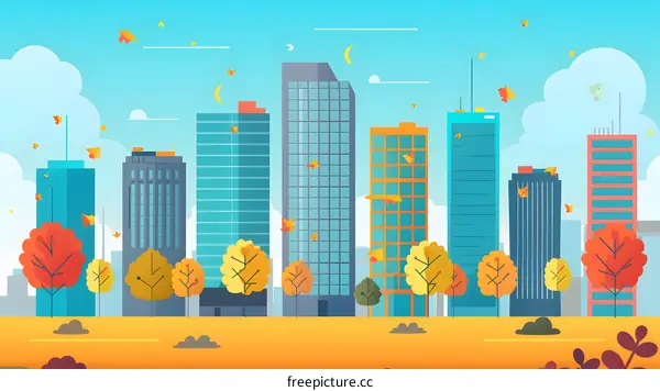 Autumn Skyline with Buildings and Trees