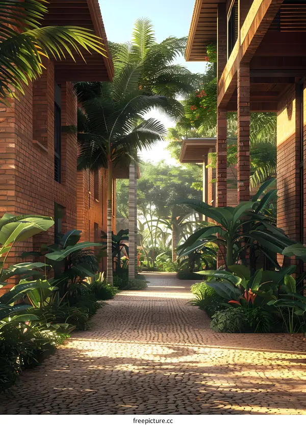 Tropical Pathway Between Buildings