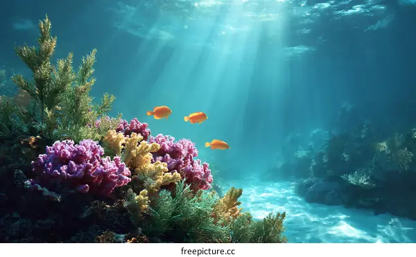 Underwater Coral Reef Scene with Sunlight
