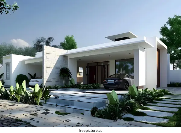 Modern House Exterior Design With Car