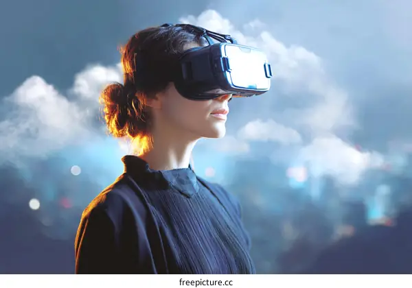 Woman Experiencing Virtual Reality Technology