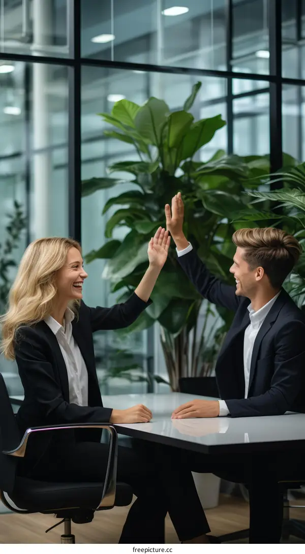business people celebrating success with high five